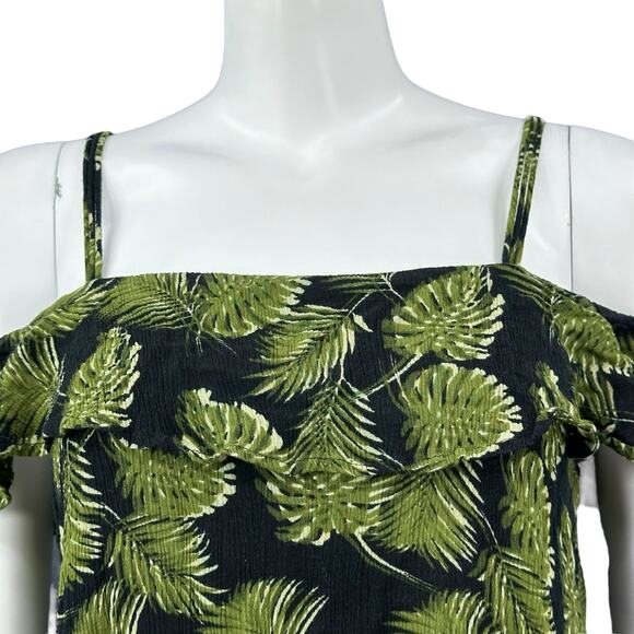 Superdry Top Womens Small Jungle Green Black Cold Shoulder Crop Tropical Beachy - Picture 2 of 6